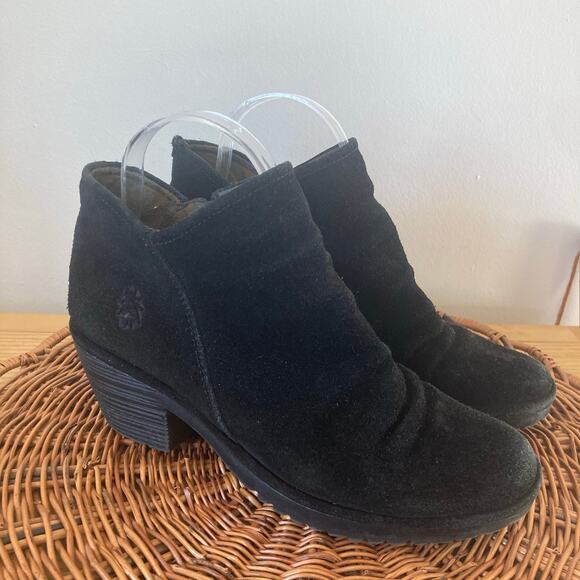 Fly London Boots Womens 38EU 7.5/8 Black Slouch Sludge Wezo Ankle Oil Suede Fall - Picture 1 of 13